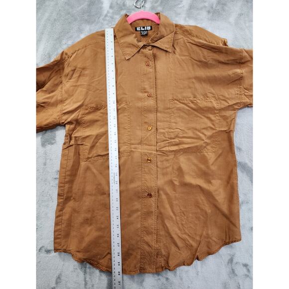 Vintage CLIO Long Sleeve Button Front Silk Blouse Size 14 Brown Copper Office - Picture 10 of 11